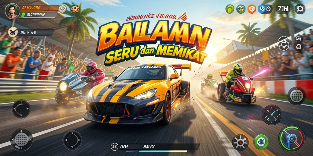 Screenshot gameplay 71H yang menunjukkan momen balapan seru.