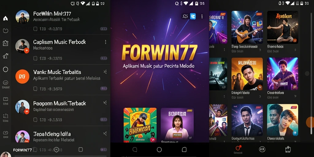 Tampilan gameplay FORWIN77 yang menarik dengan berbagai fitur musik.