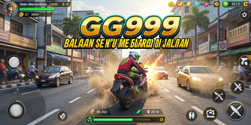Gameplay GG999 menampilkan balapan mendebarkan di jalanan kota.