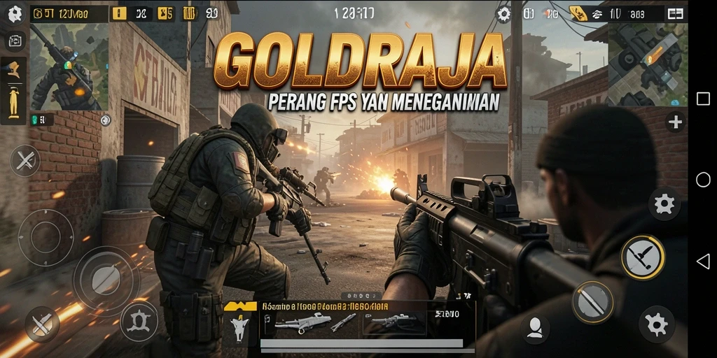 Screenshot gameplay GOLDRAJA yang menunjukkan pertempuran intens.