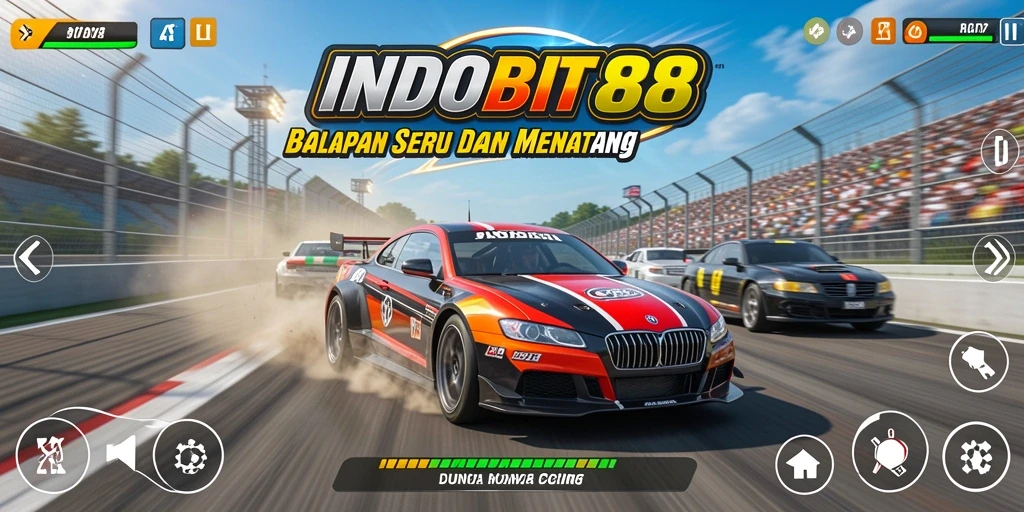 Screenshot gameplay <strong>INDOBIT88</strong> yang menampilkan aksi balapan yang mendebarkan.