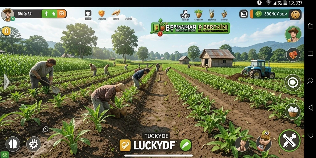 Tampilan gameplay <strong>LUCKYDF</strong> menampilkan aktivitas bertani yang seru.