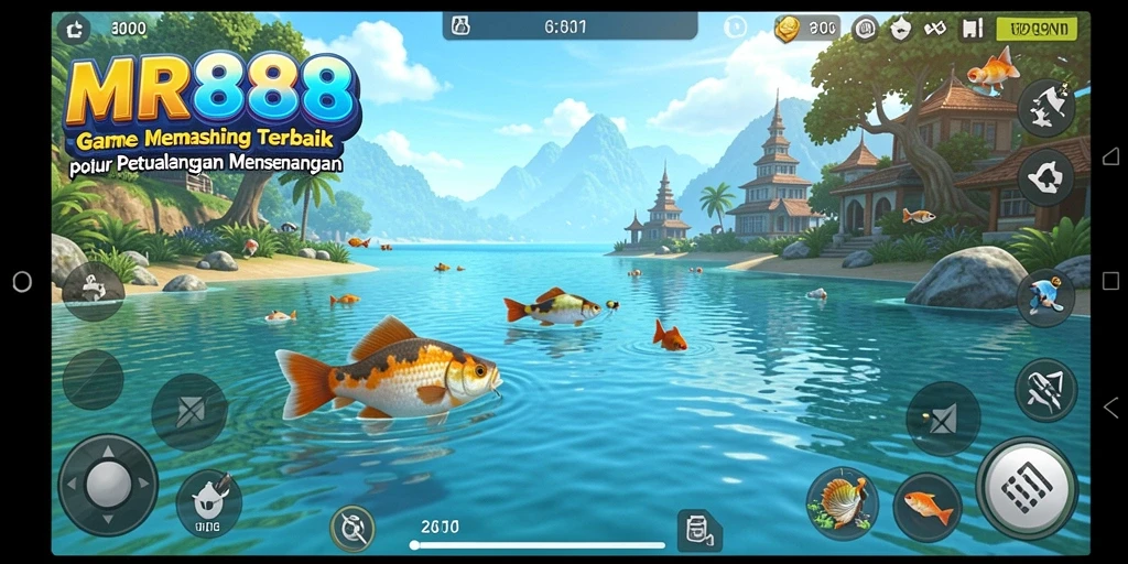 Tampilan gameplay menarik dari MR888 saat memancing di lokasi indah.