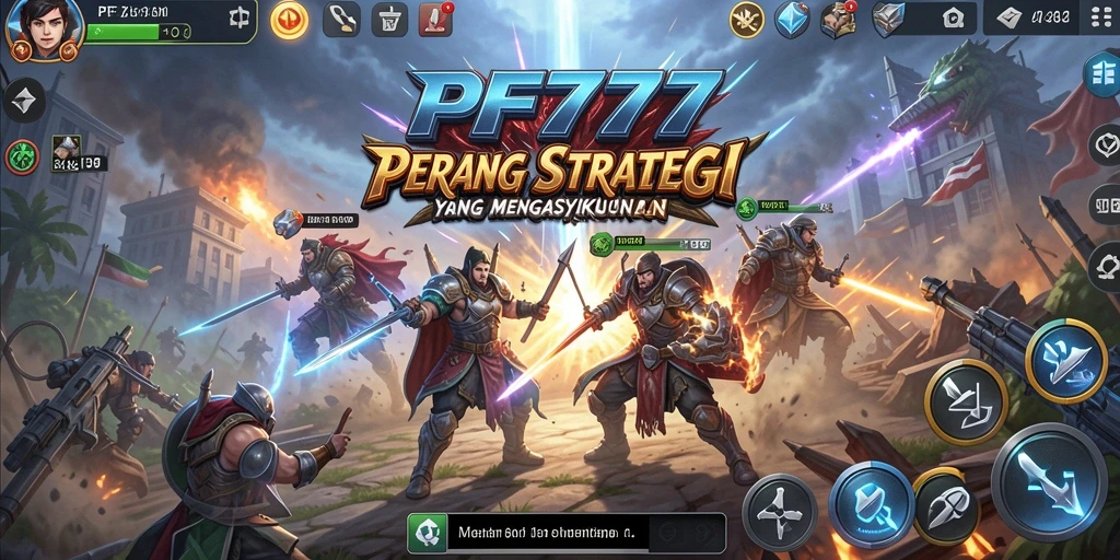 Tampilan utama PF777 menampilkan momen seru dalam permainan strategi.