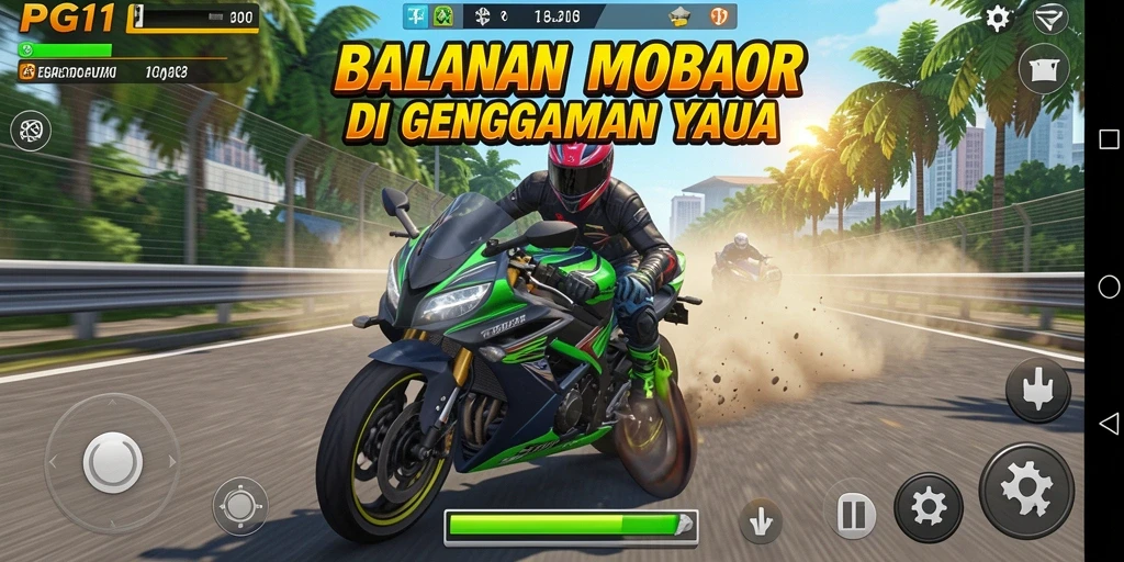 Tampilan balapan seru dengan motor yang siap melaju kencang.