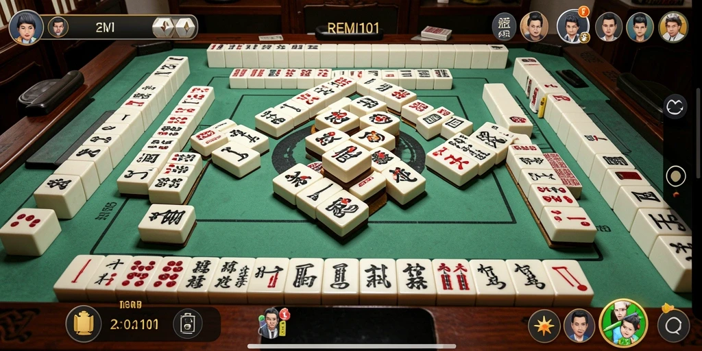 Tangkapan layar permainan REMI101 menunjukkan suasana seru permainan Mahjong.