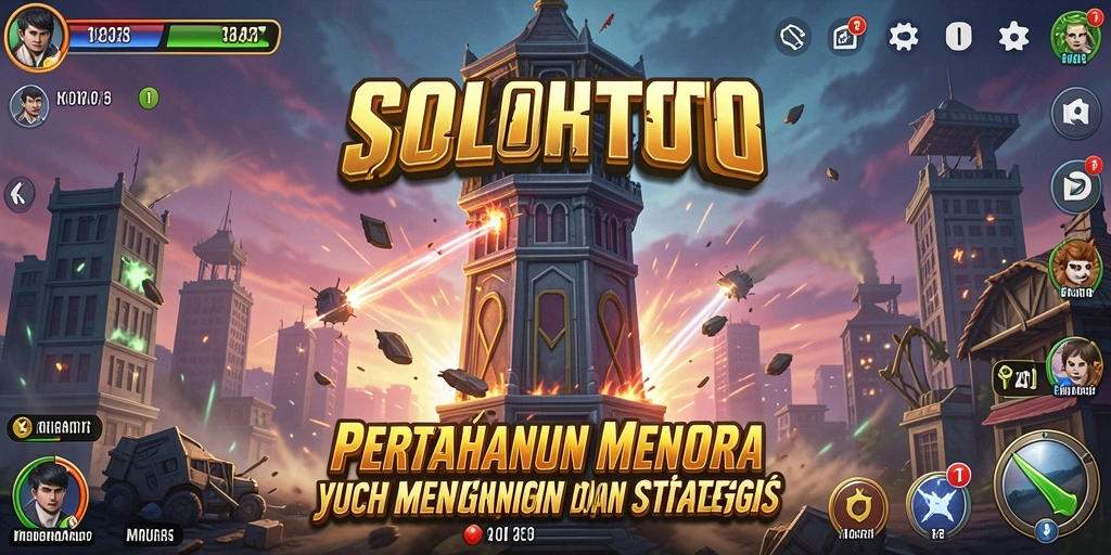 Tampilan gameplay SOLOTOTO dengan menara dan musuh yang beragam.