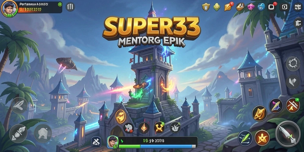 Tampilan aksi seru dalam permainan Tower Defense SUPER33.