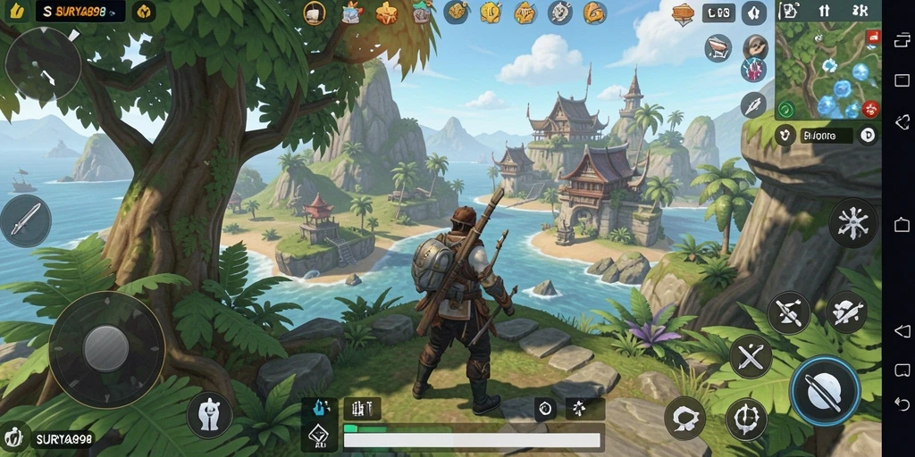 Screenshot gameplay SURYA898 menampilkan petualangan di dunia terbuka yang luas.