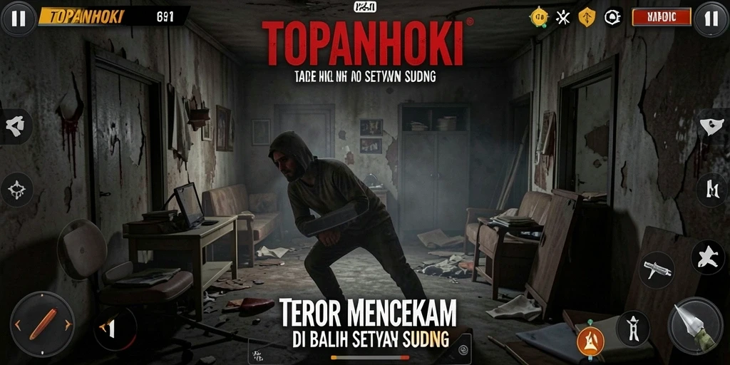 Screenshot gameplay TOPANHOKI yang menegangkan dan menyeramkan.
